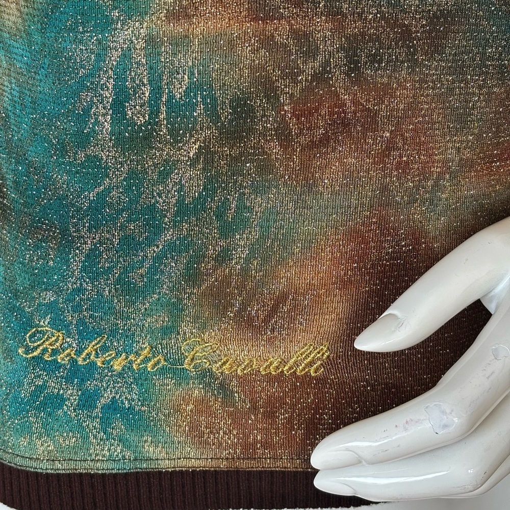 Roberto Cavalli Vintage Lurex Turtleneck Top – Metallic Floral Stretch Mesh - Picture 5 of 7